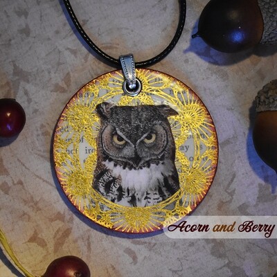 Wise Owl Pendant - Golden Mandala