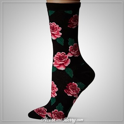 Red Roses - Crew Socks (Shoe size 4-10.5)