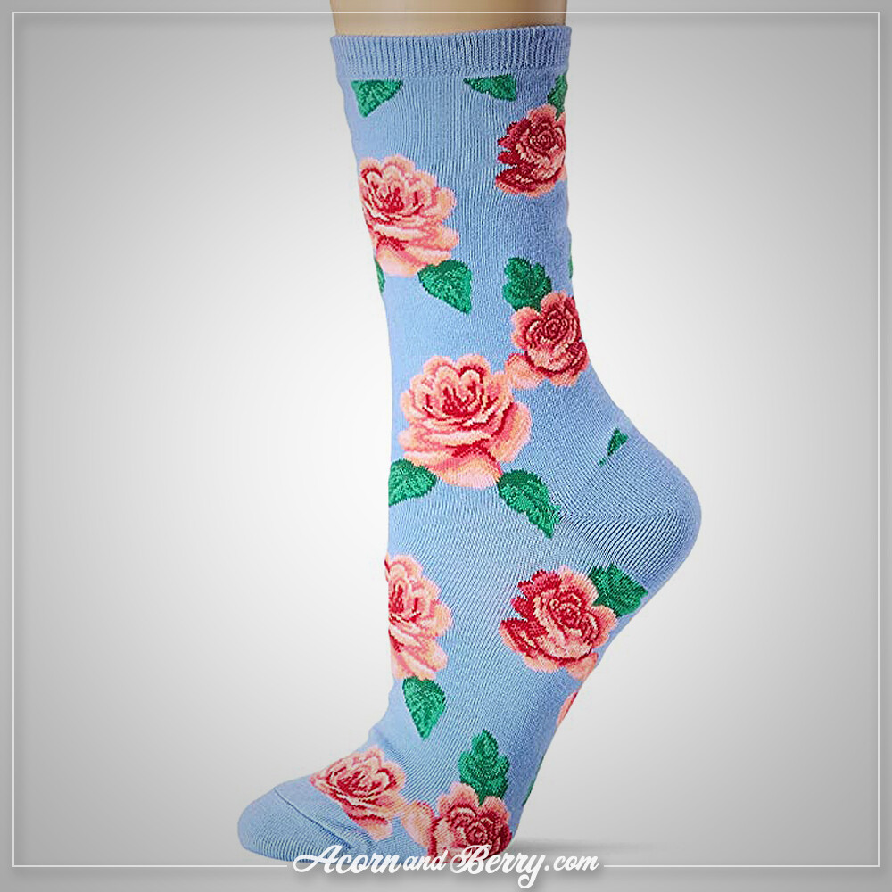 Red Roses - Crew Socks (Shoe size 4-10.5)