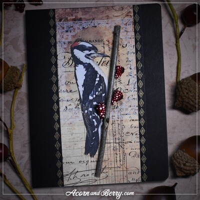 Downy Woodpecker - Mixed-media Notecard
