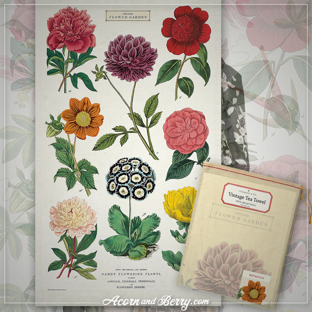 Vintage Flower Garden Print - Tea Towel