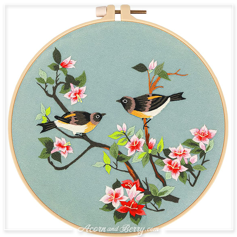 Birds and Blossoms - DYI Embroidery Kit - Green