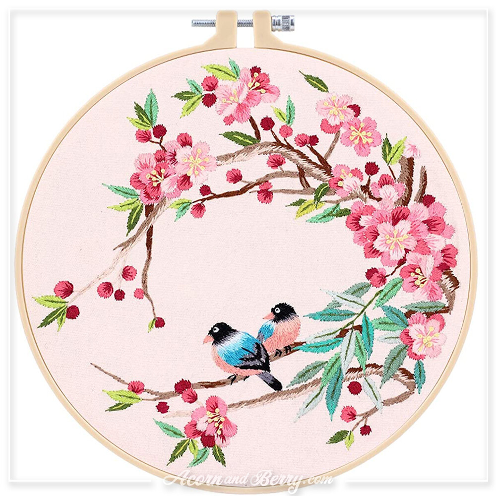 Birds and Blossoms - DYI Embroidery Kit - Pink