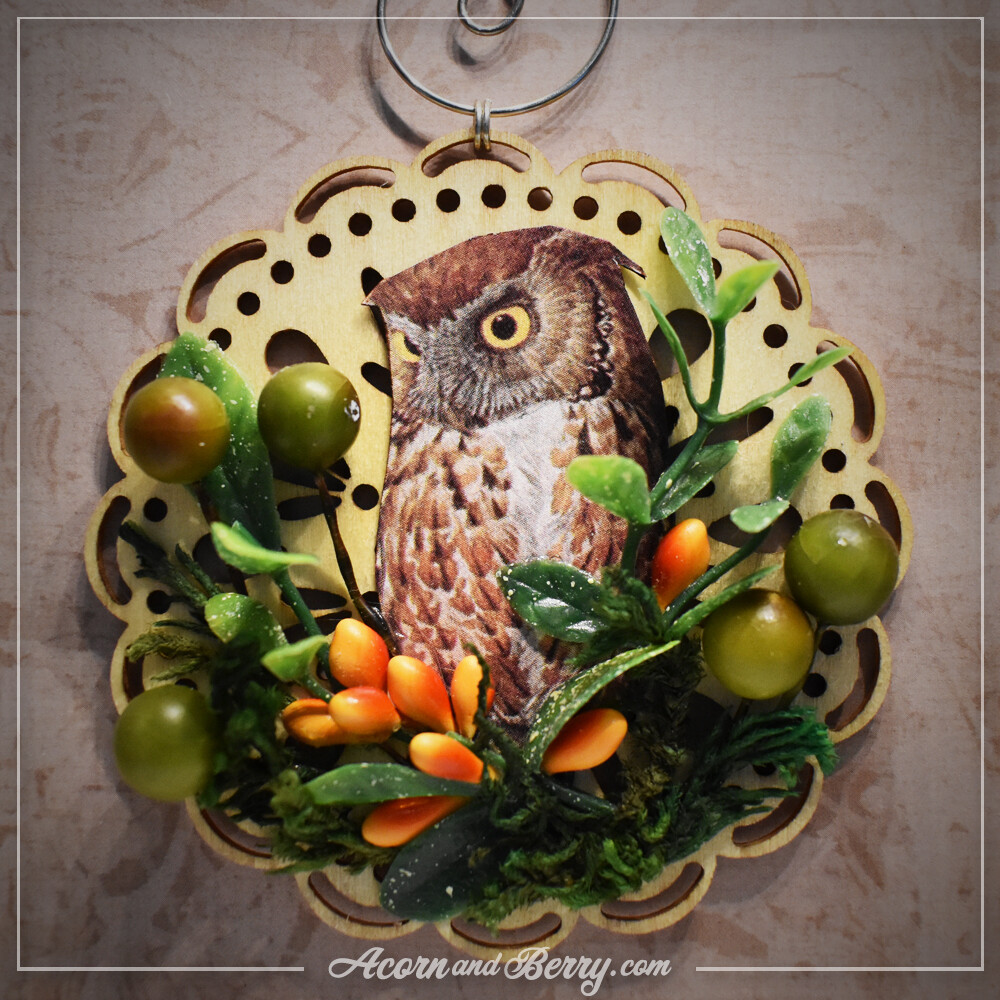 Screech Owl - Mixed-media Ornament