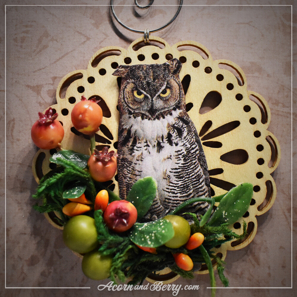 Great Horned Owl - Mixed-media Ornament