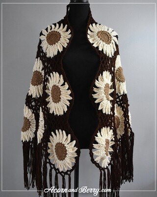 Sunflower shawl - Cream/Brown