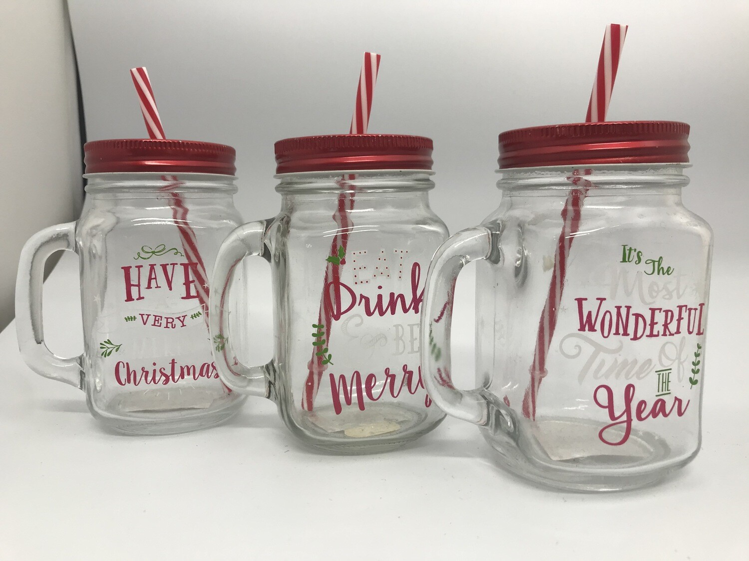 Christmas Drinking Jars With Reusable Straws - 3 Slogans