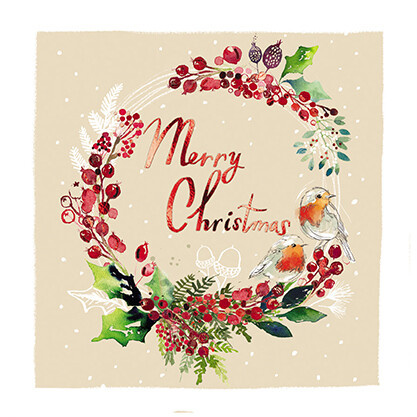 Robin Wreath (Foil) Christmas Cards