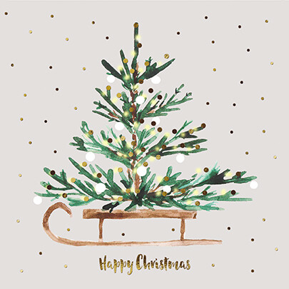 Christmas Tree Sledge (Foil) Christmas Cards