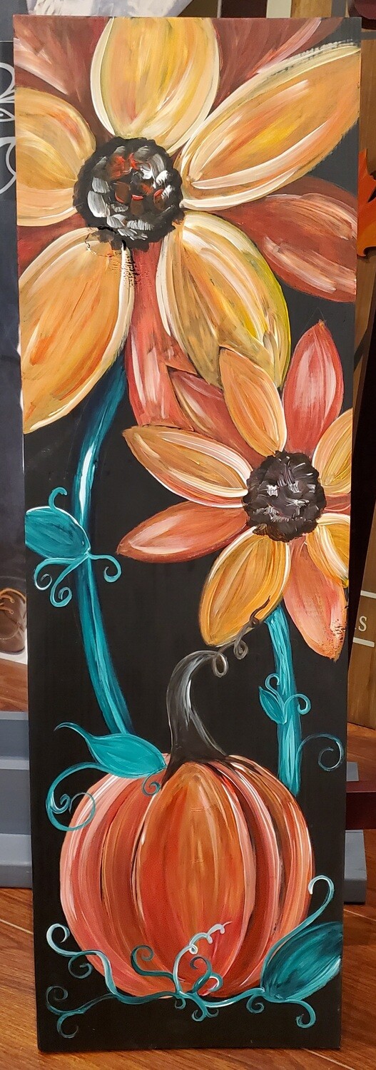 In Studio or Take Home kit - Sunflower and Pumpkin painting on wood In Studio or Take Home kit - Sunflower and Pumpkin painting on wood