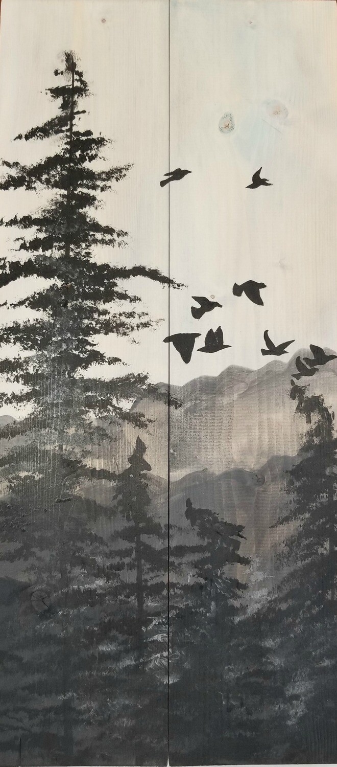 In Studio - Black and White Painting on Wood In Studio - Black and White Painting on Wood