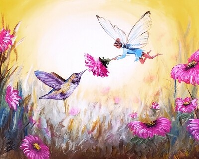 Hummingbird and Fairy Painting