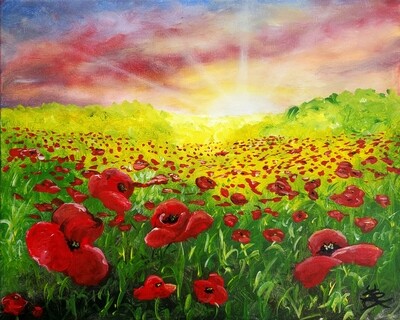 Sunrise Poppy Field Painting