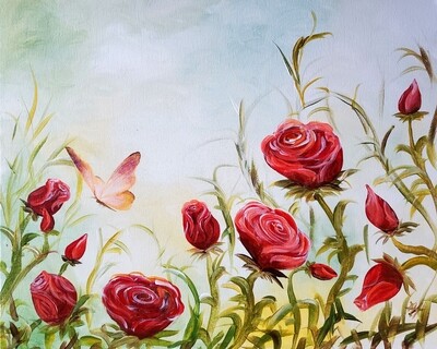 Red Roses and Butterfly Painting