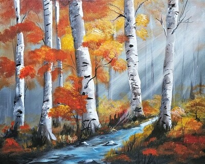 Autumn Birch Forest Painting