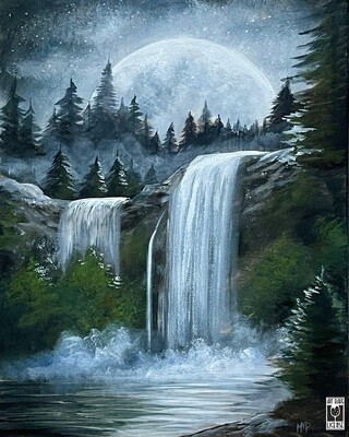 Moonlit Falls Painting