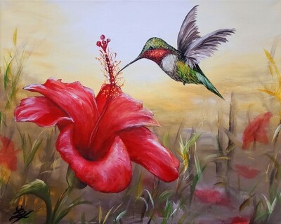 Hibiscus Hummingbird Painting