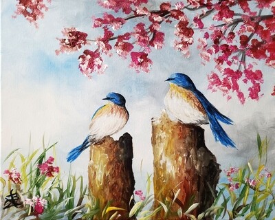 Blossoming Bluebirds Painting