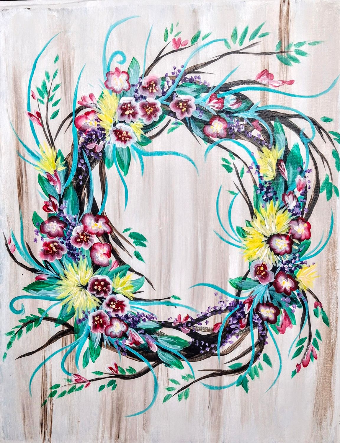 Springtime Radiance Wreath Painting