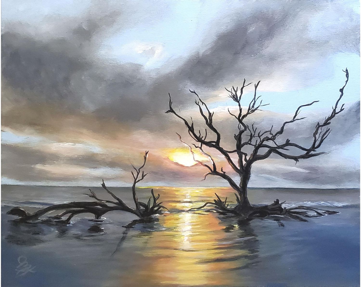 Driftwood Sunset Painting