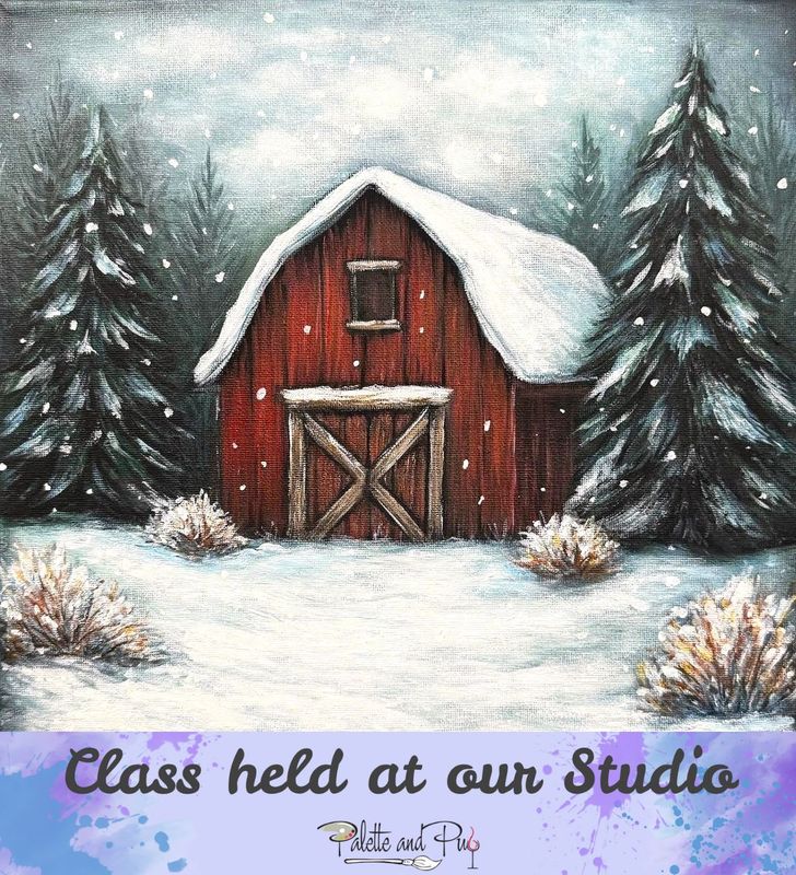 Cozy Snowy Barn Painting