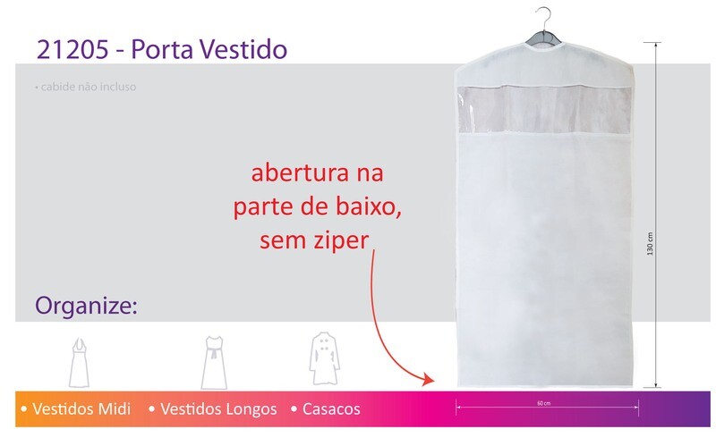 Porta vestido sem zíper