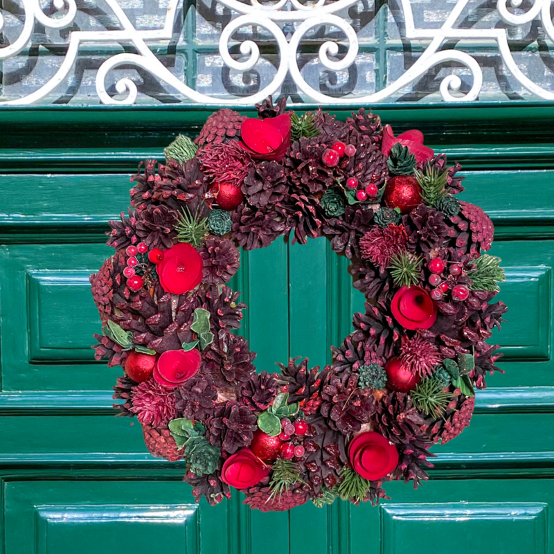 Pine Christmas Wreath - Red
