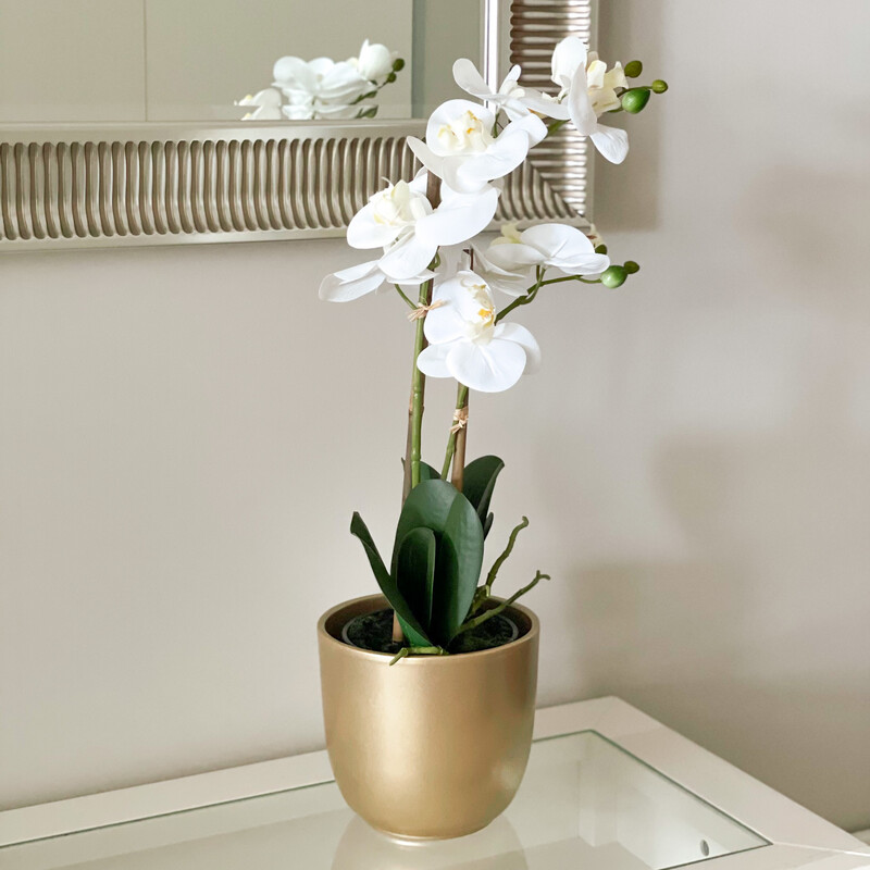 White Orchid In Gold Pot (Artificial)