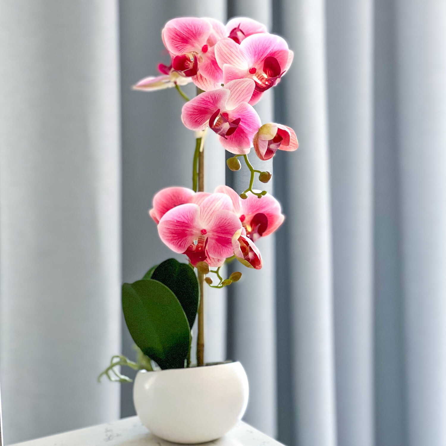 Pink Orchid In White Pot (Artificial)