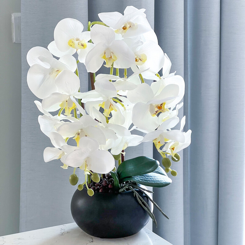 White Orchid In Black Pot (Artificial)