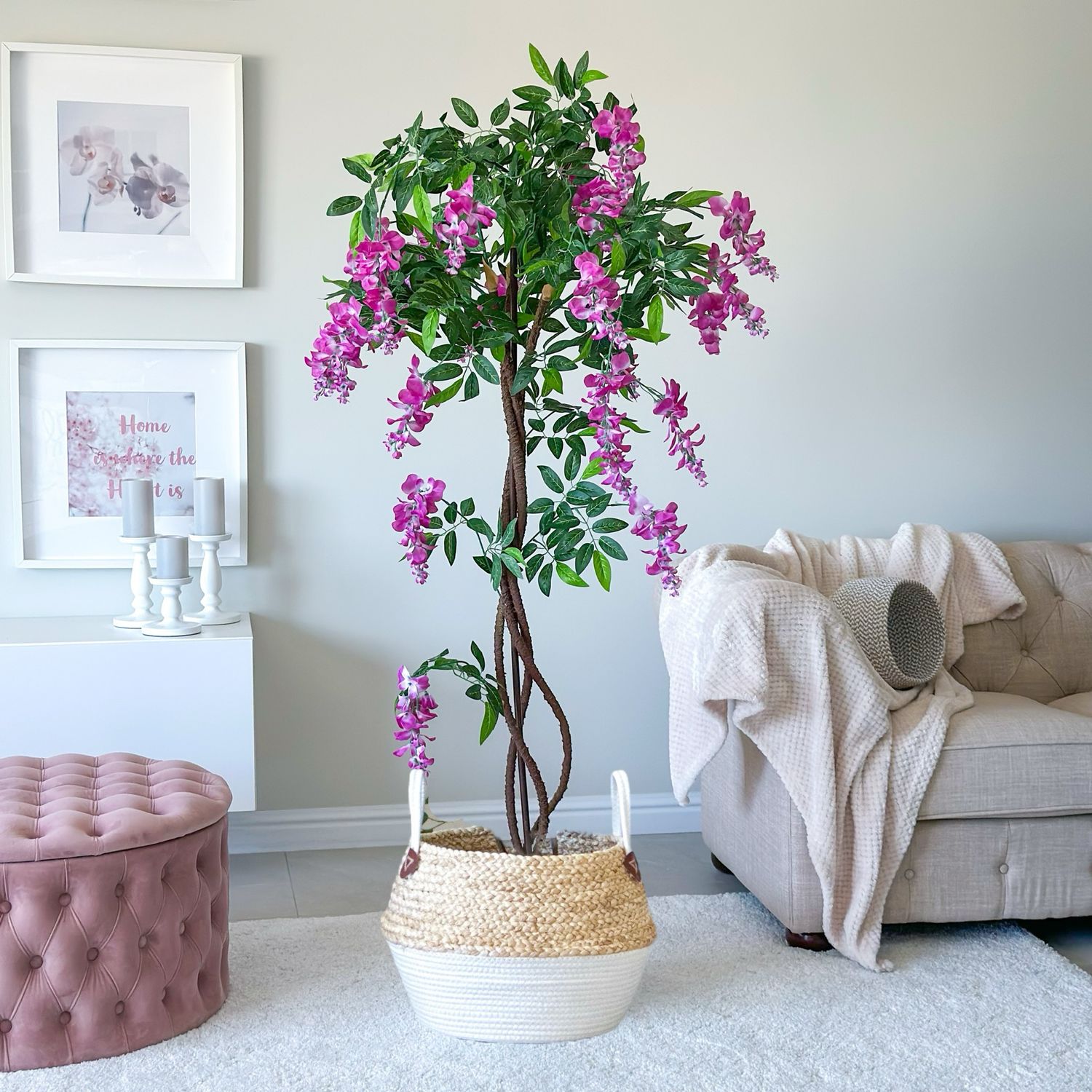 Pink Wisteria In Basket (Artificial) Pink Wisteria In Basket (Artificial)