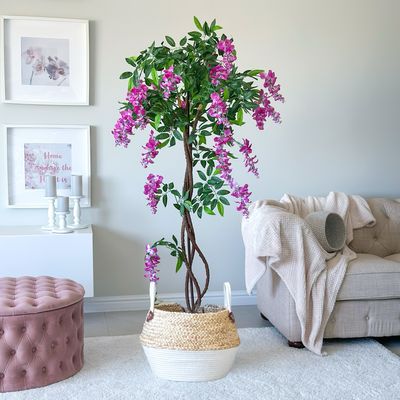 Pink Wisteria In Basket (Artificial) Pink Wisteria In Basket (Artificial)