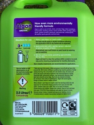 ALGON The best product that we have found as yet to kill moss etc on hard surfaces. Perfect for tarmac ,decking ,stone ,brick ,fencing etc