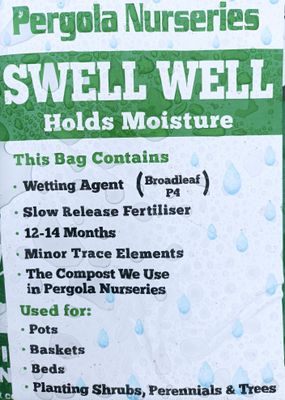 50 Lt Swell Well ,12 Months slow release fert. All major ,minor nutrients .wetting agent Use when planting ,in pots ,baskets Good compost =excellent results Charge per bag carriage due to weight