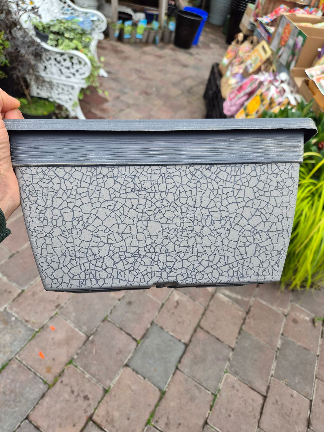 Crackle Window Box 30cm Concrete Grey