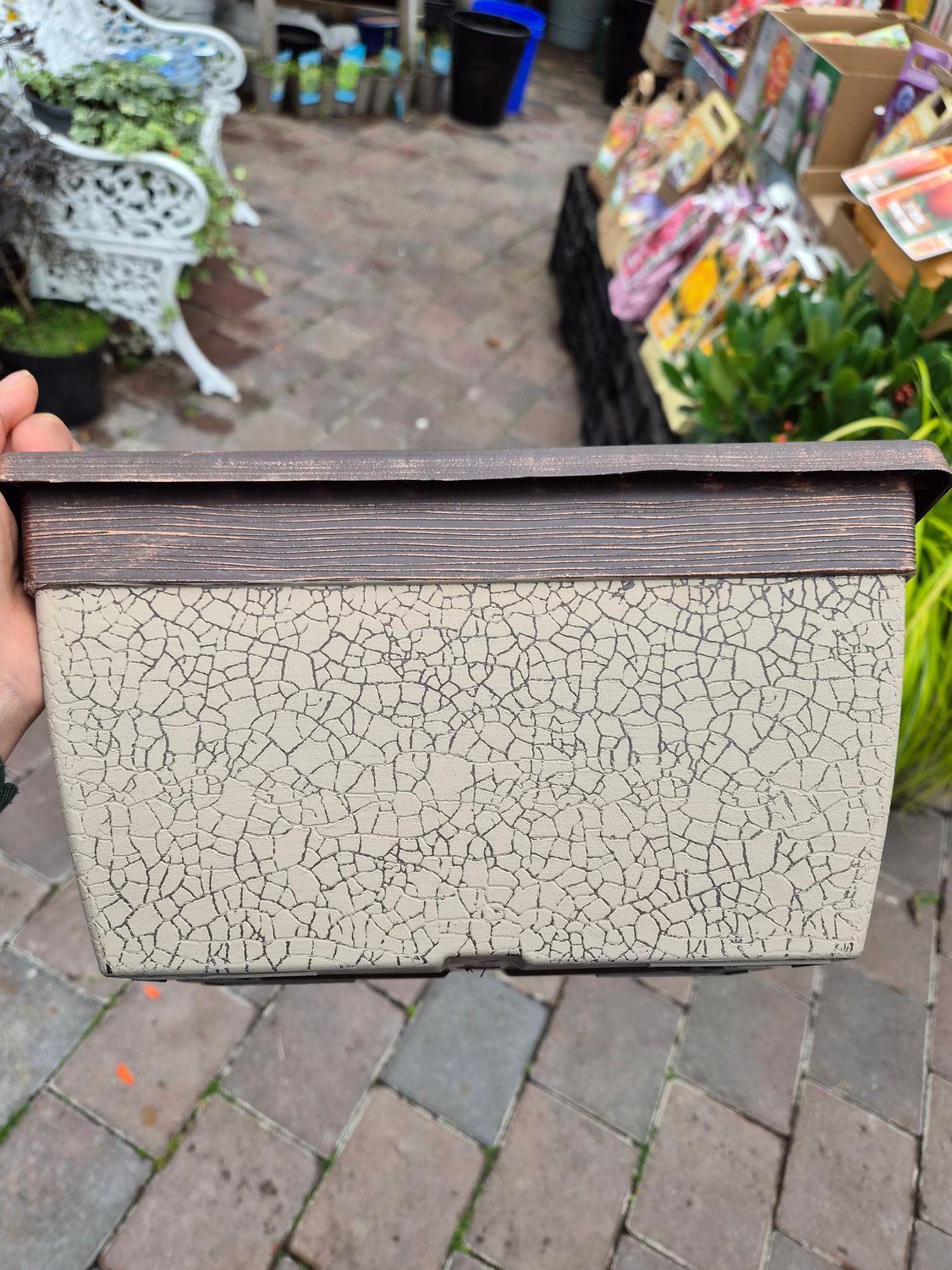 Crackle Window Box 30cm Ceramic Cream