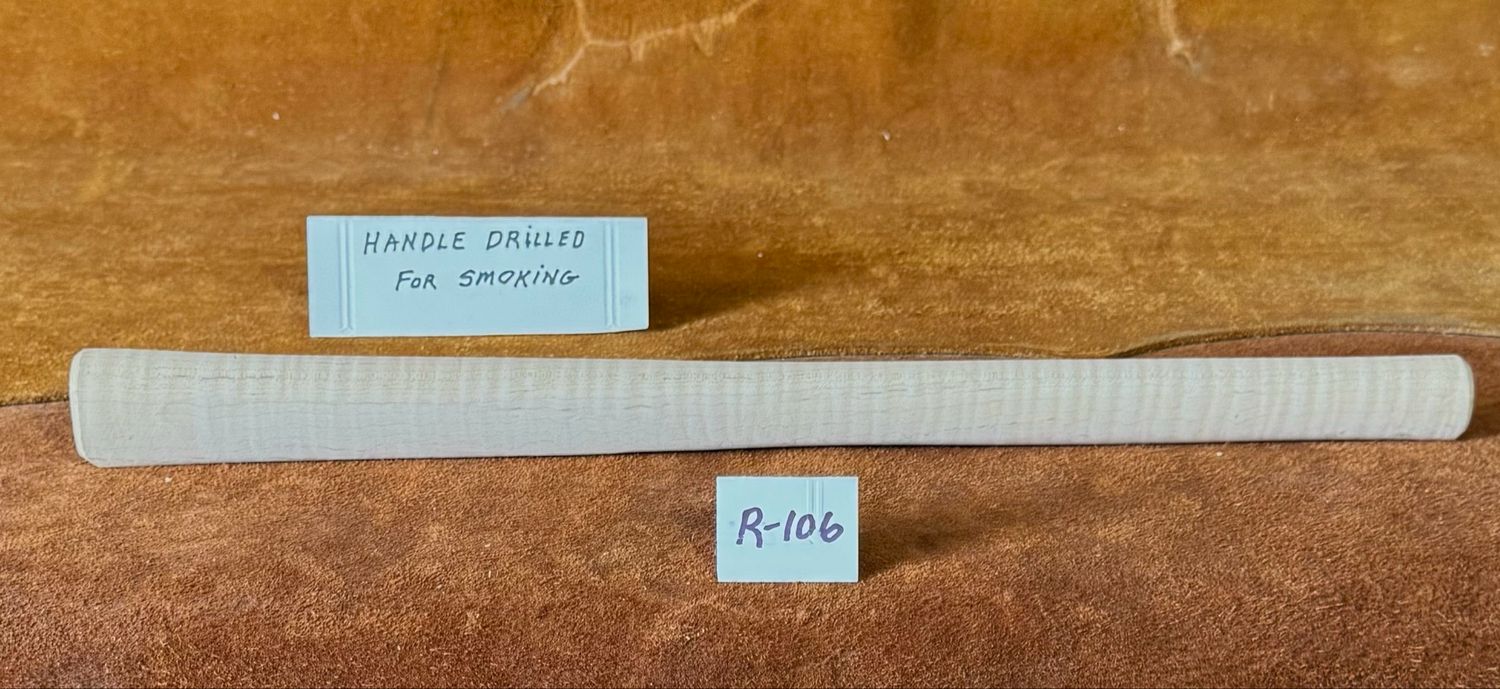 DL-R-106;  PIPE TOMAHAWK HANDLE;  Curly Red Maple;  19&quot; Long