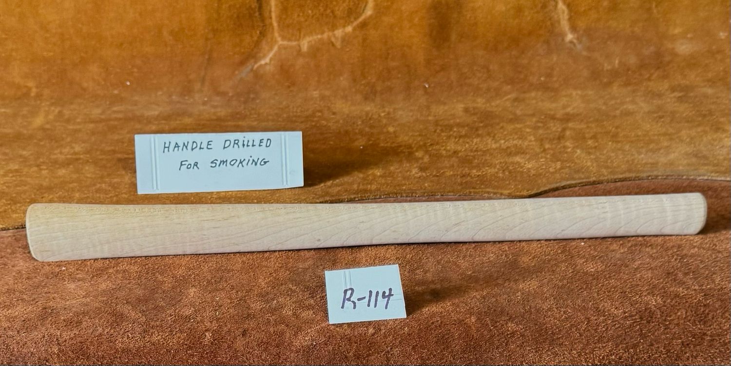DL-R-114;  PIPE TOMAHAWK HANDLE;  Curly Red Maple;  19&quot; Long