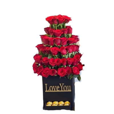 6 row of red roses with 8 Ferrero Rocher Jordan