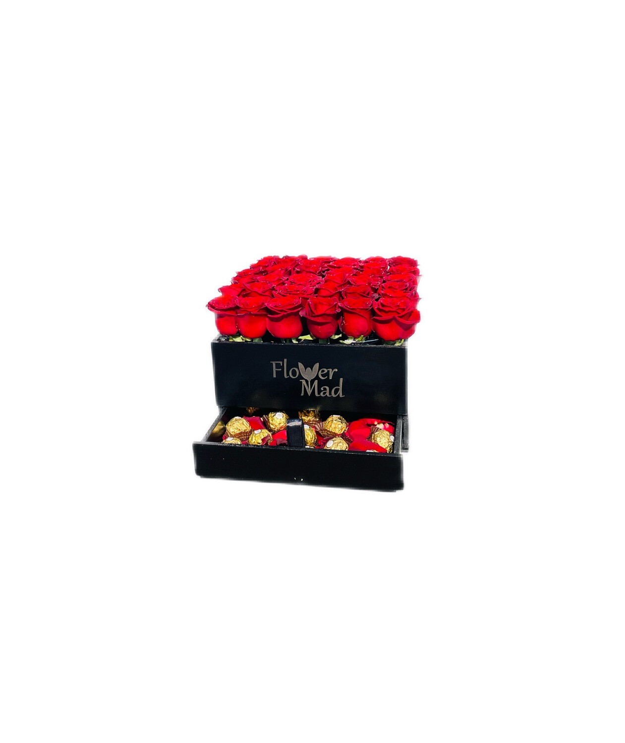 36 red roses in black Valentine's day with chocolates 2022