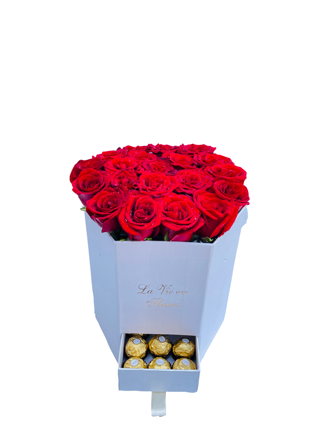 Red Roses in box with chocolates