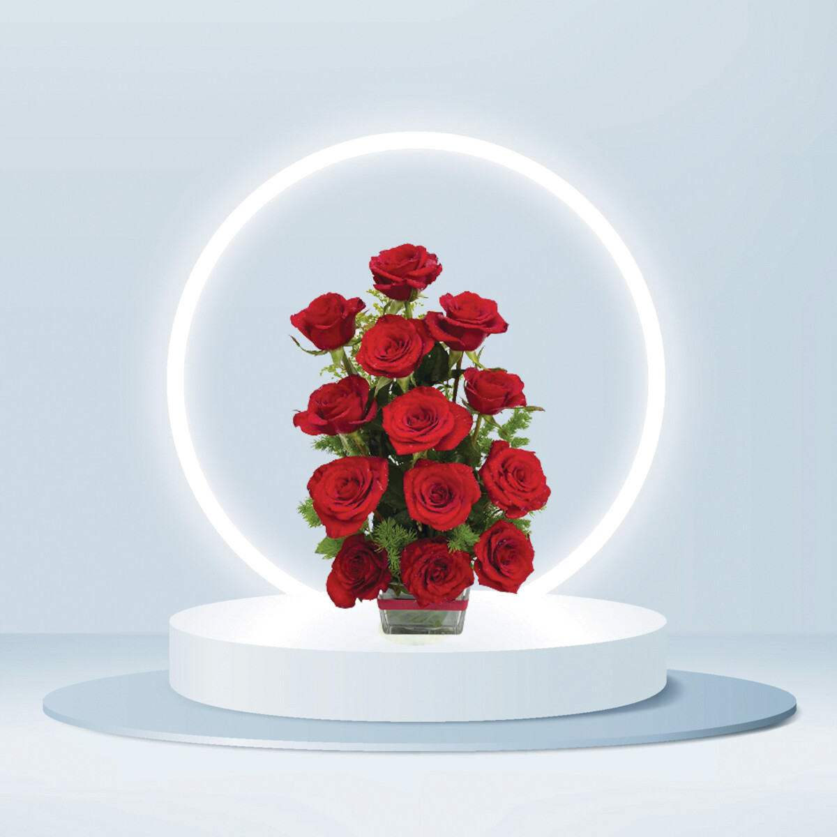 12 Red roses in vase