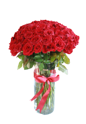 20-150 Red roses in glass vase