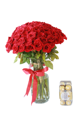 20-150 Red roses in glass vase