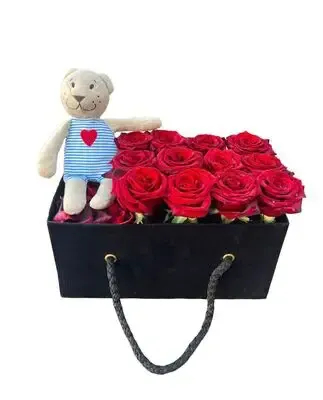 12 Red Roses and Teddy Bear