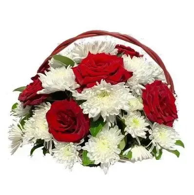 Red &amp; White Rose Chrysanthemum Basket
