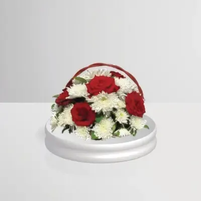 Red &amp; White Rose Chrysanthemum Basket