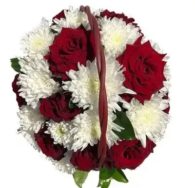 Red &amp; White Rose Chrysanthemum Basket