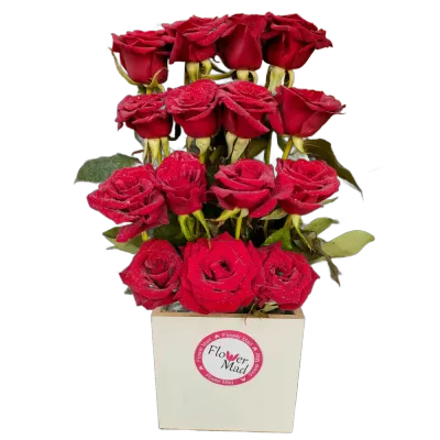 Roses in white wooden box
