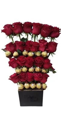 Black Box with Red Roses &amp; 16 Ferrero Rocher